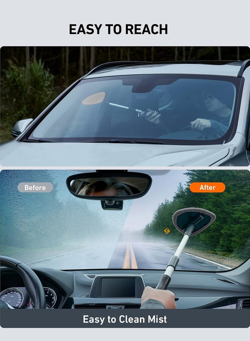 Windshield Cleaner, Microfiber Car Window Cleaner with 4 Reusable and Washable Microfiber Pads and Extendable Handle Auto Inside Glass Wiper Kit (Grey) - Image 5